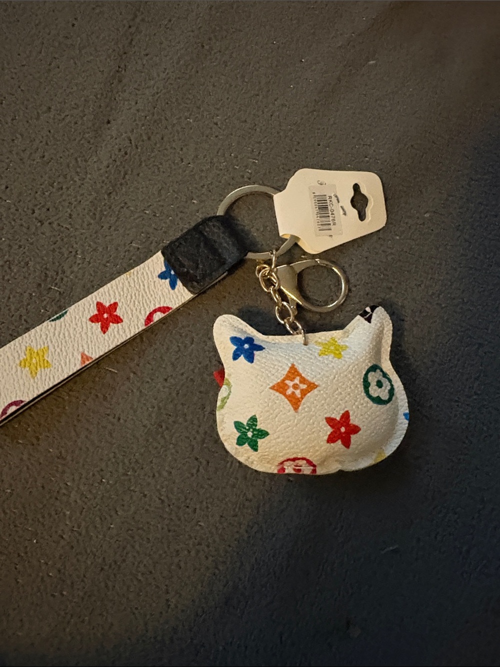 FASHION White Multicolor Cat Keychain Wristlet - Kids Accessories